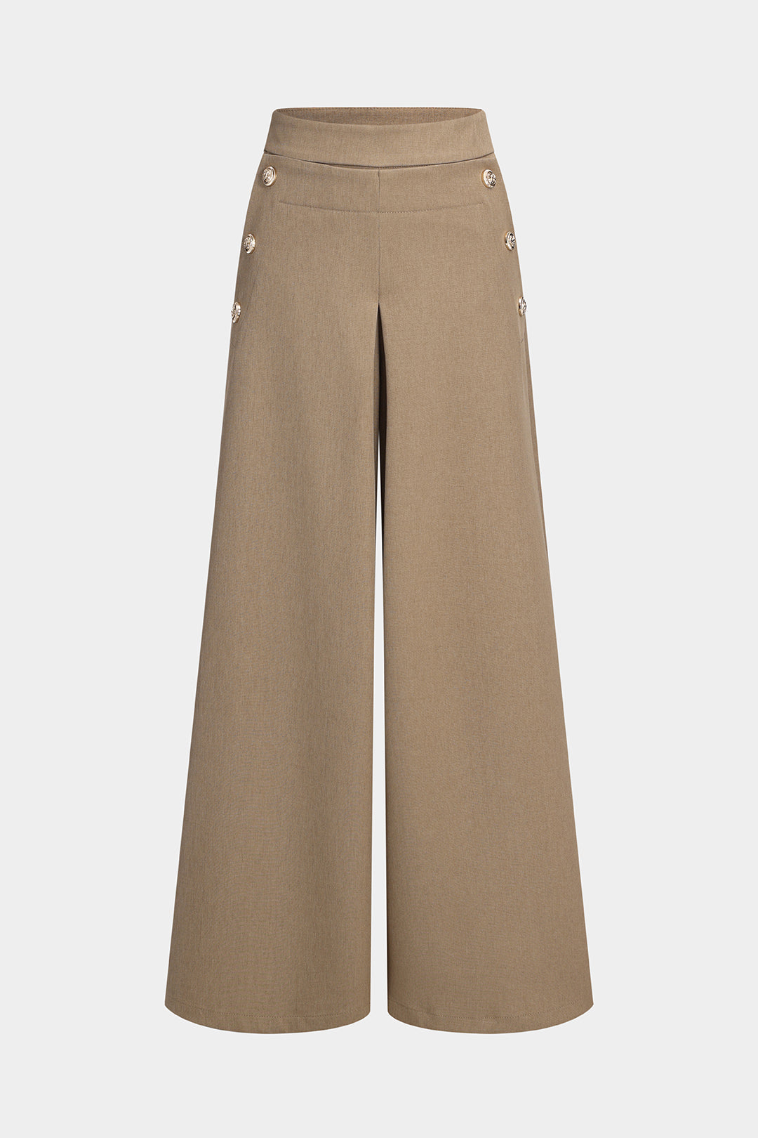 Metallic Button High Waist Wide Leg Ruched Trousers