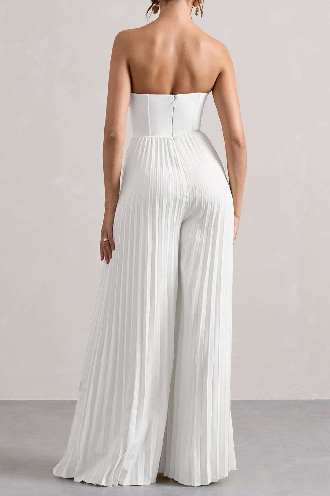 Pleated Zipper Corset Strapless Jumpsuit
