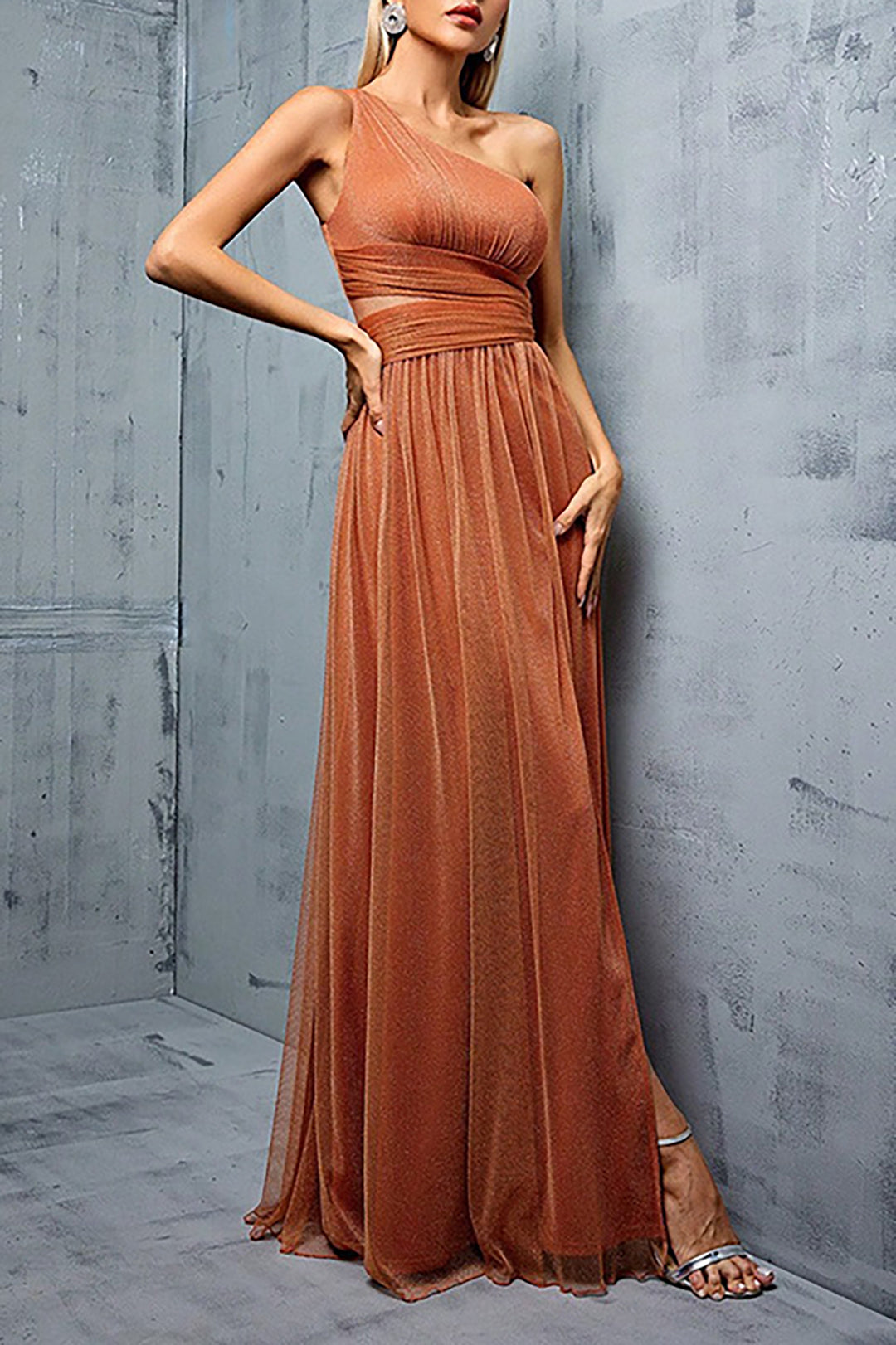 Glitter One Shoulder Maxi Dress