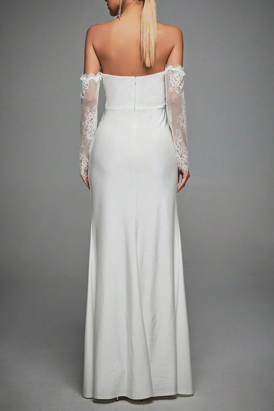 Lace Patchwork Backless Strapless Maxi Dress