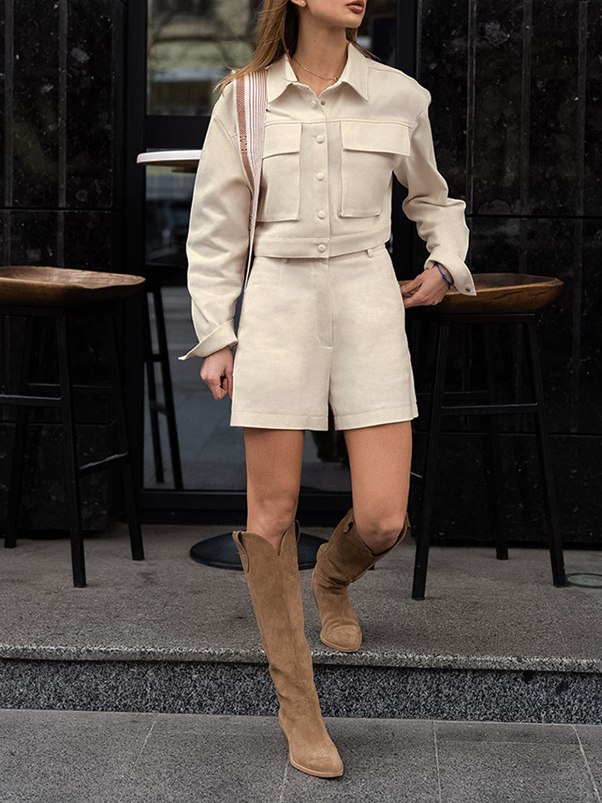 Pocket Button Shorts Set