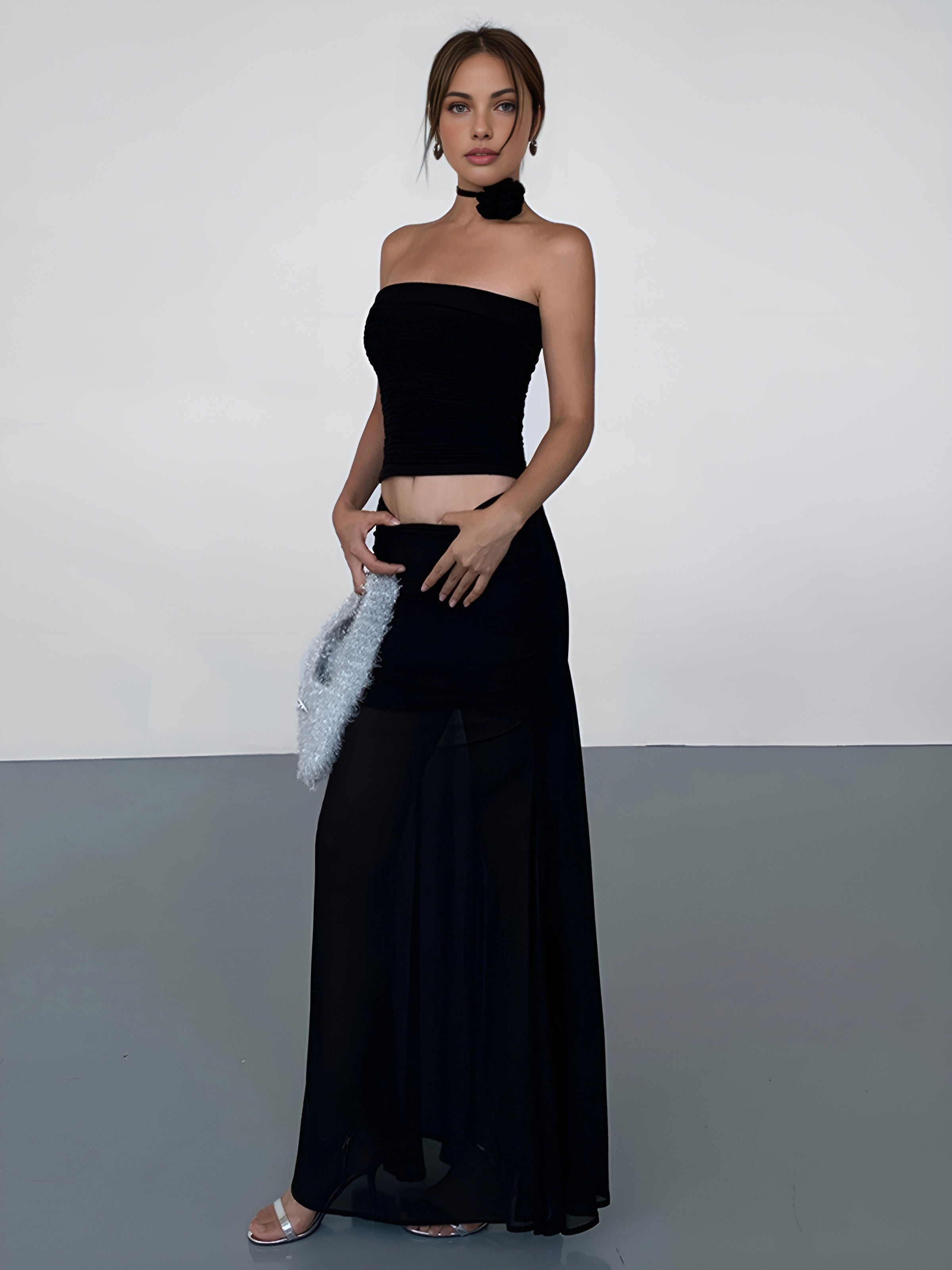 Semi-Sheer Solid Two Layer Maxi Skirt