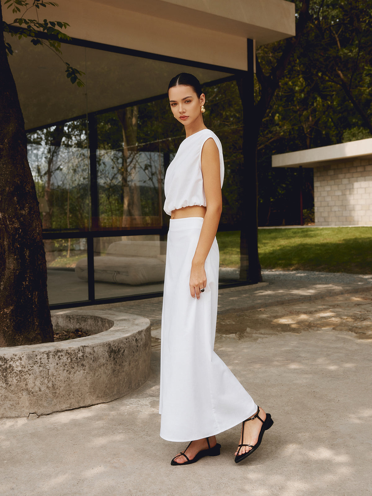 Cotton & Linen One Shoulder Off T-Shirt