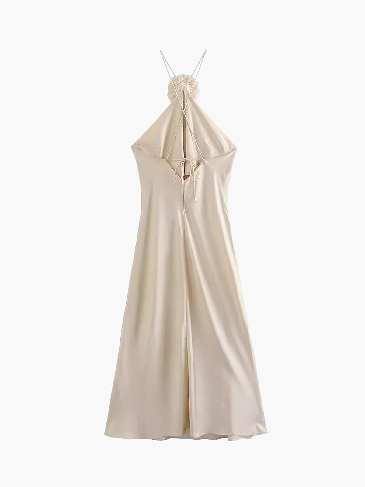 Satin-Rosetten-Dekor-Halter-Midikleid