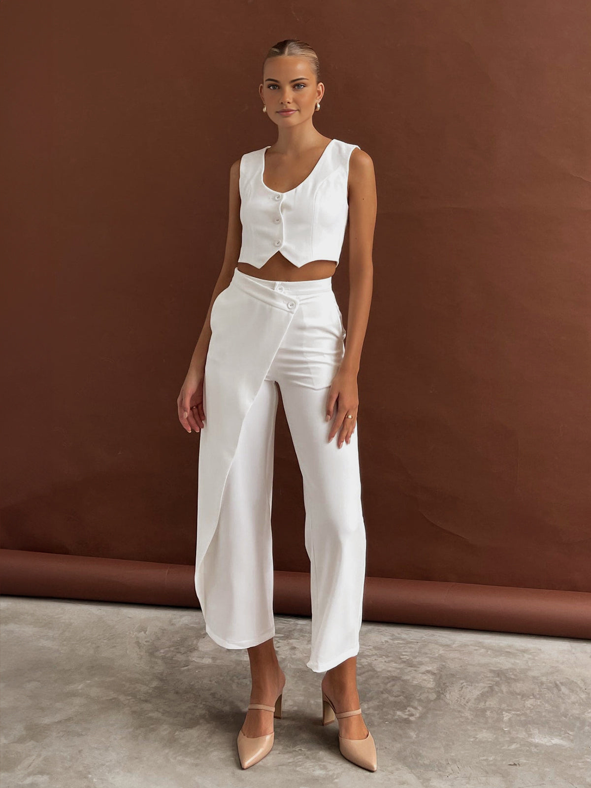 Solid Asymmetrical Straight Leg Pants Set