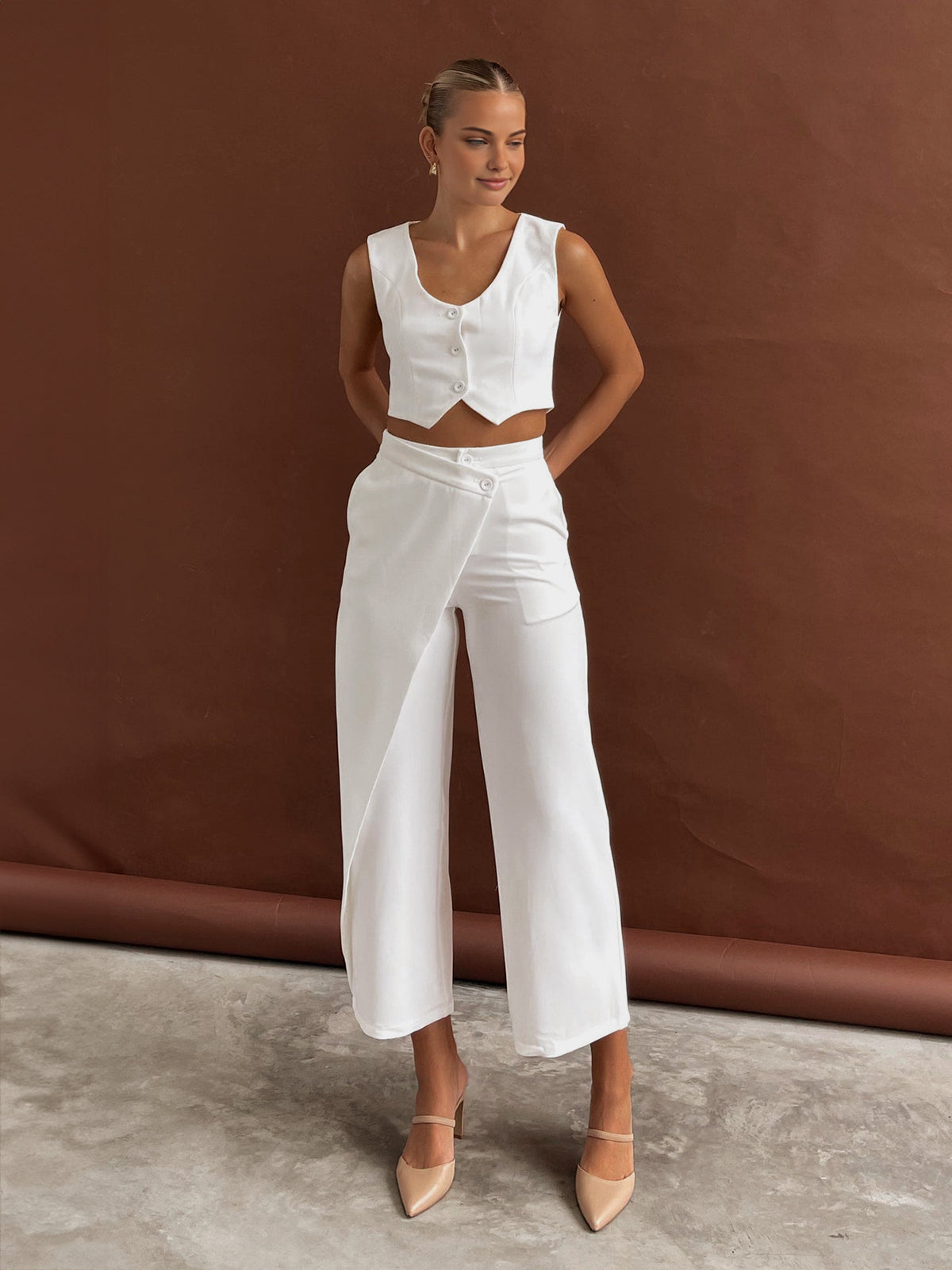 Solid Asymmetrical Straight Leg Pants Set