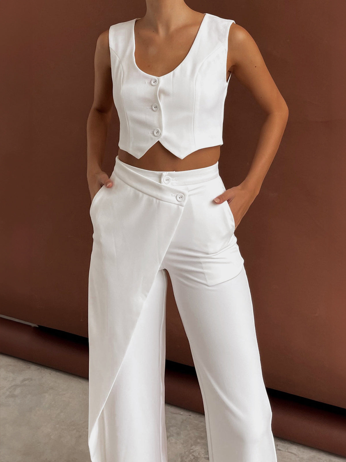 Solid Asymmetrical Straight Leg Pants Set