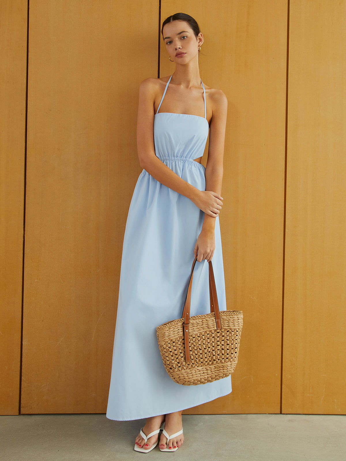 Neckholderkleid mit elastischem Bund, Cut-Outs und langen Taschen