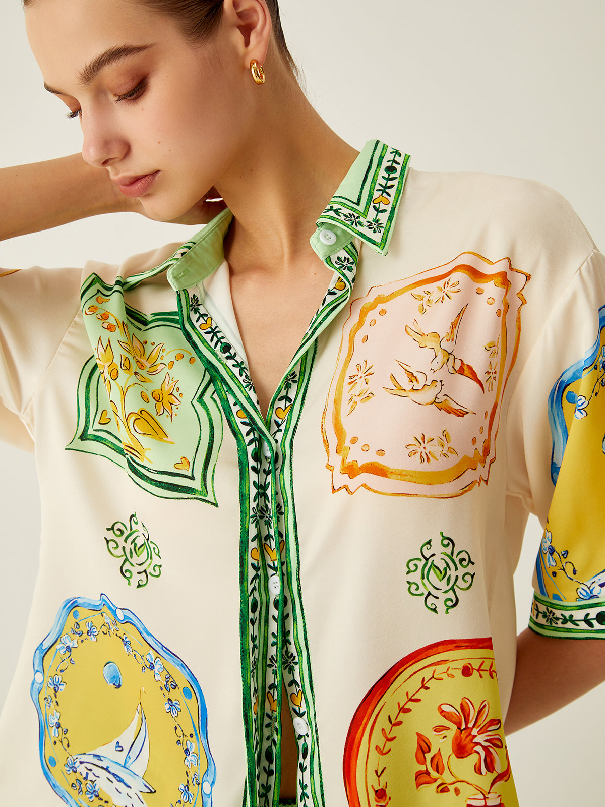 Loosen Printed Satin Shorts Set