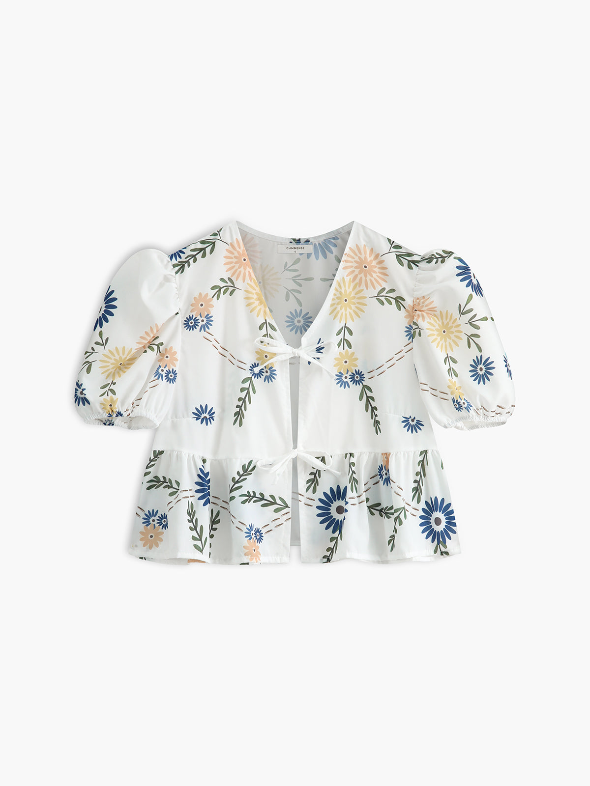 Semi-Sheer Tie Front Floral Blouse