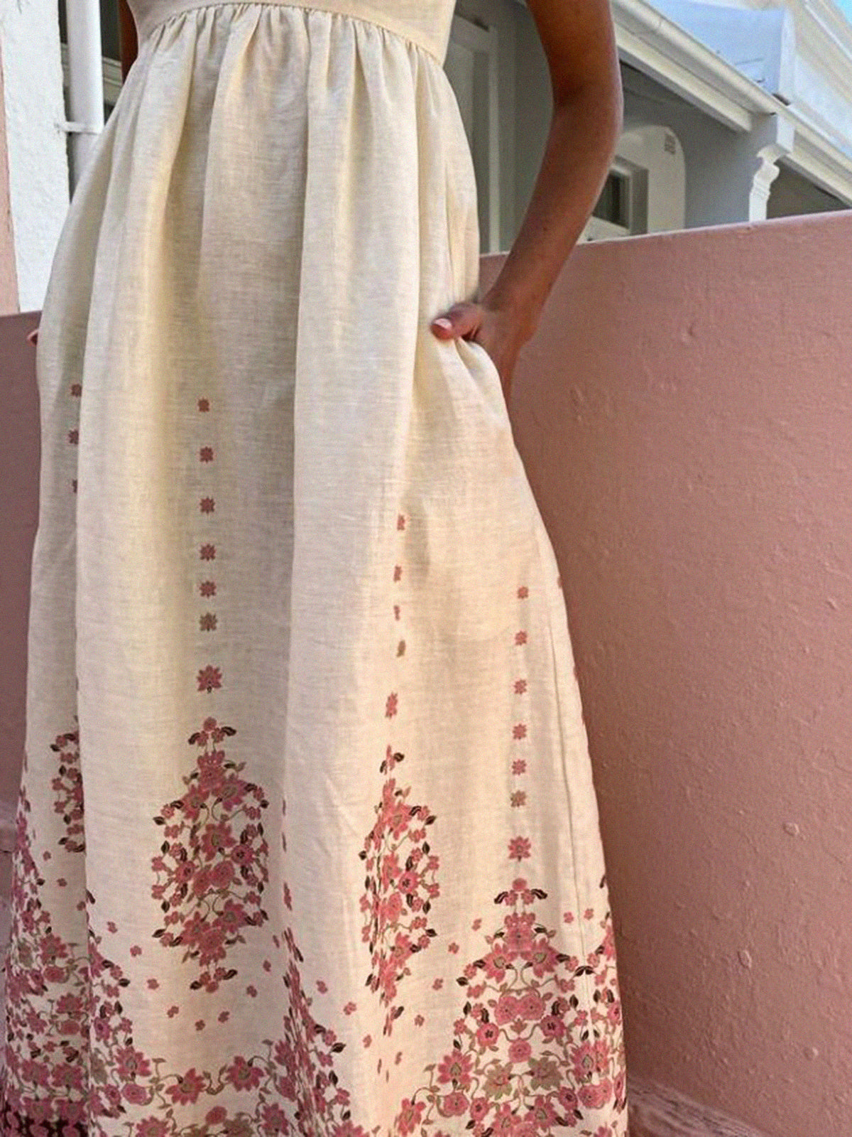 Robe longue à bretelles spaghetti imprimée à fleurs