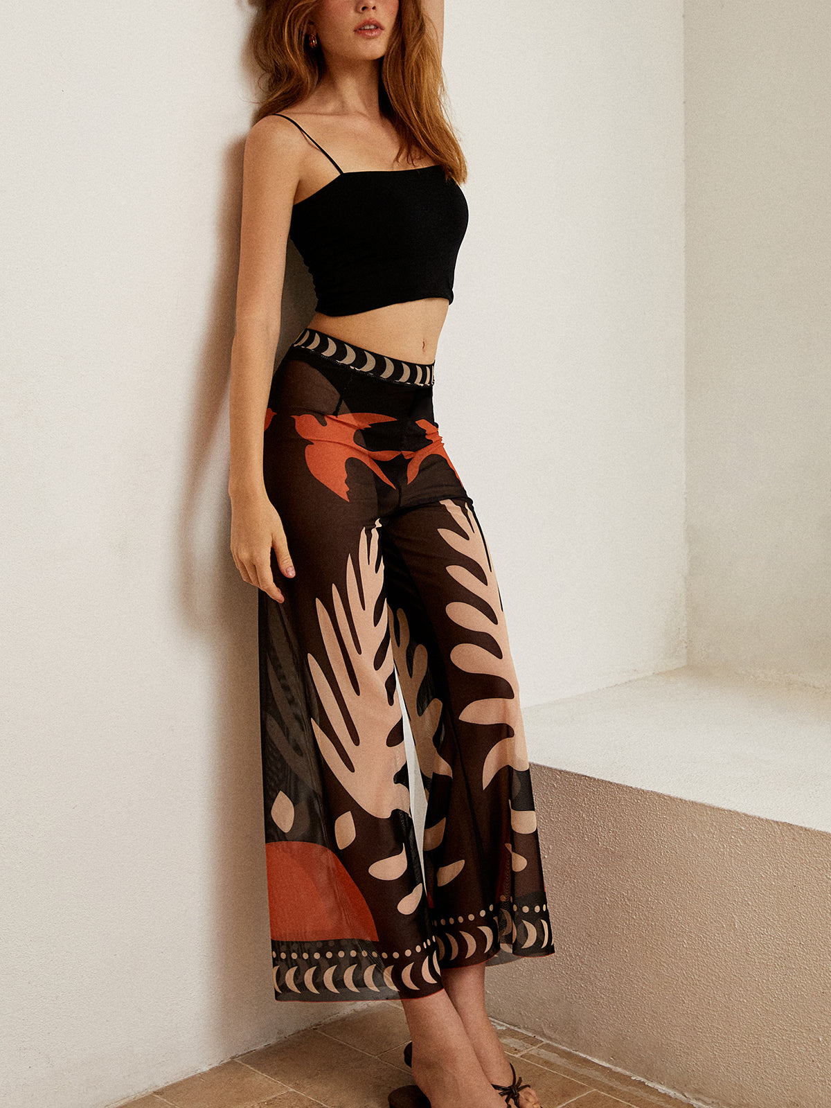 Transparente Mesh-Hose mit Vogelmuster