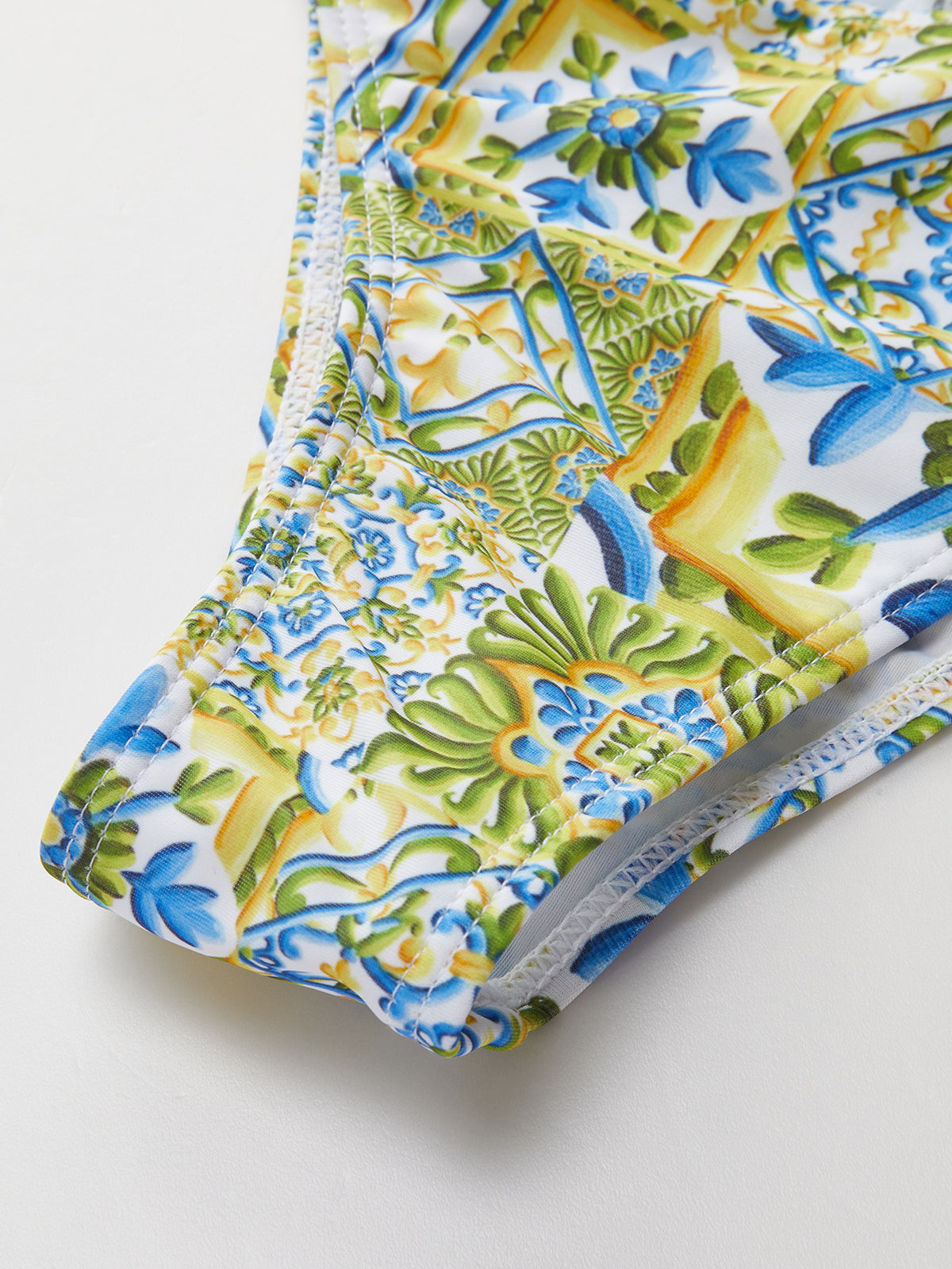 Trägerloses Bikini-Set mit Print und Knoten