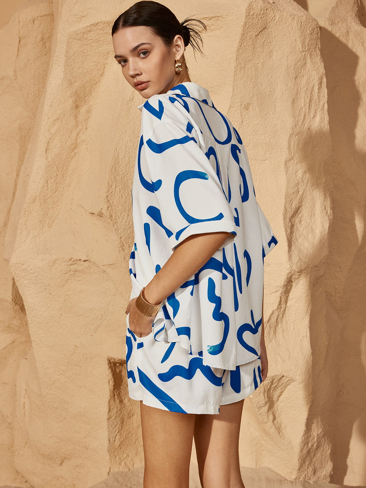 Ensemble short imprimé à cordon de serrage