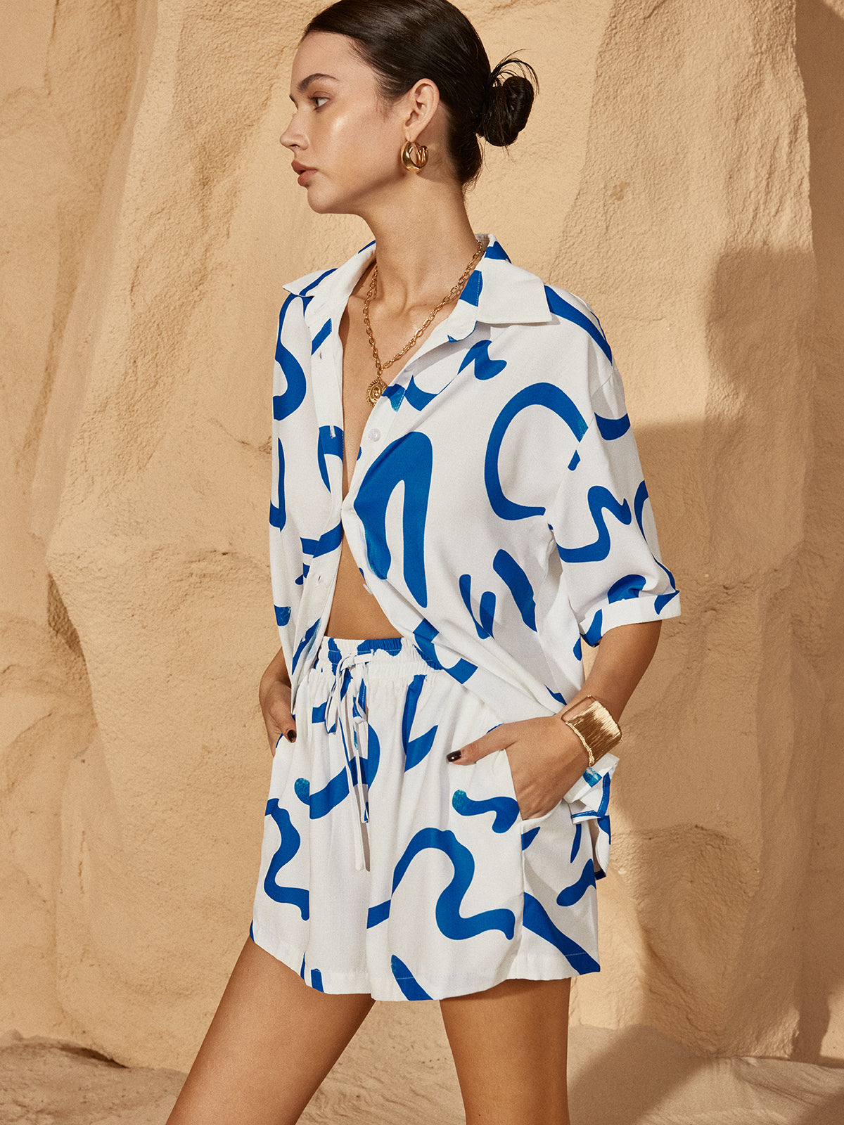 Ensemble short imprimé à cordon de serrage