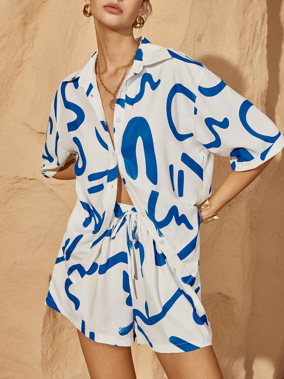 Ensemble short imprimé à cordon de serrage