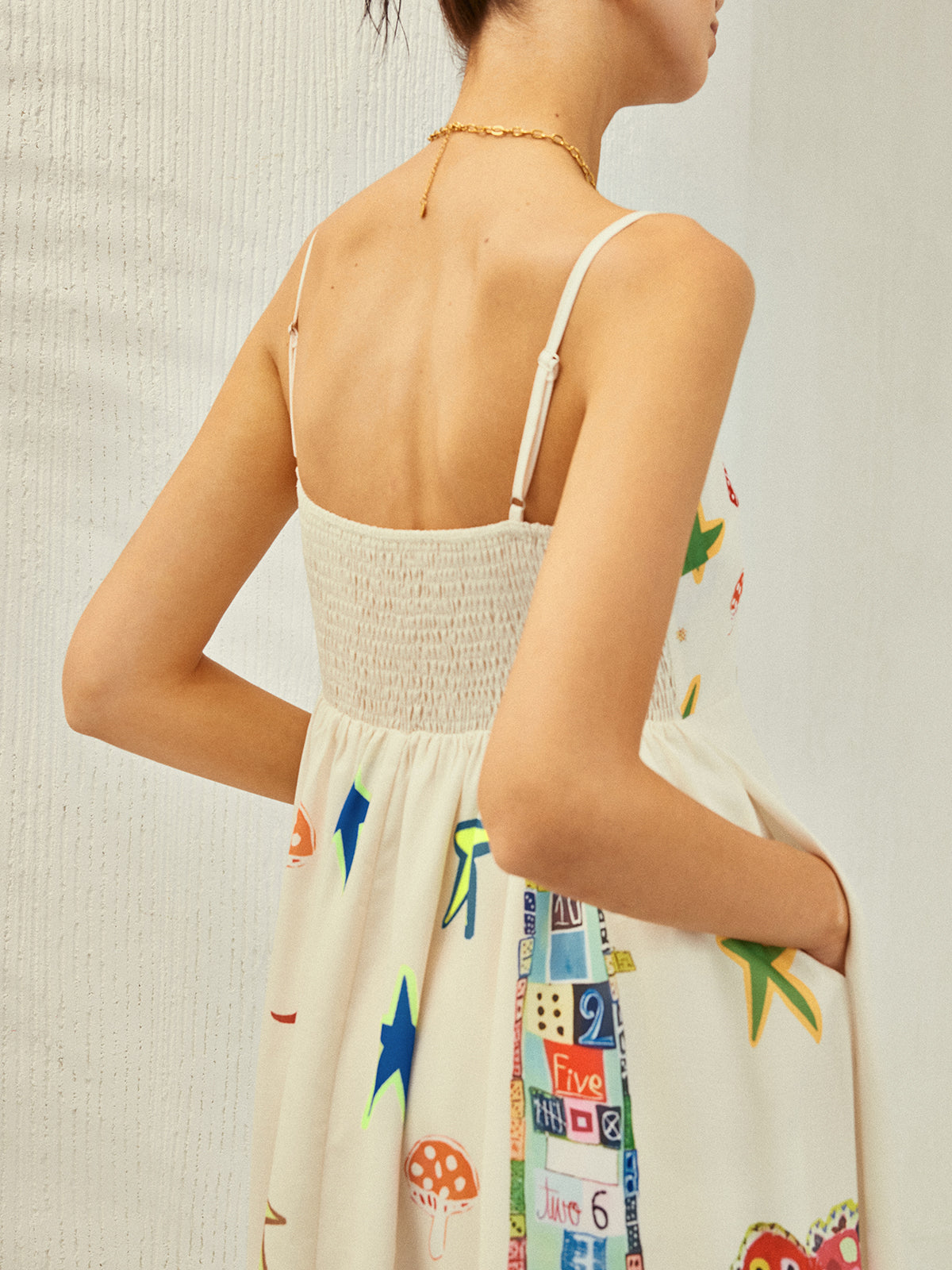 Adjustable Strap Print Dress With Pockets