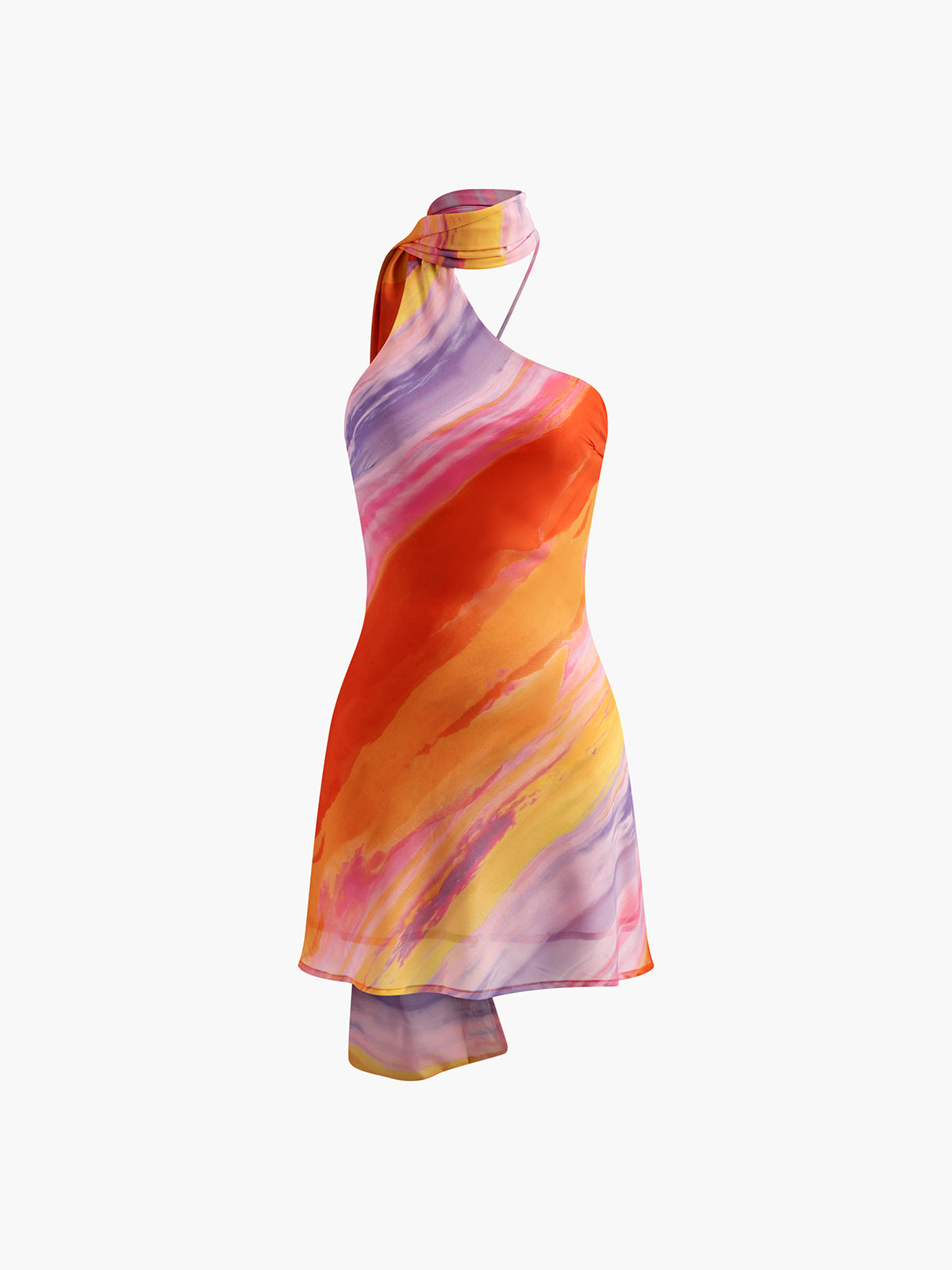 Robe courte semi-transparente dos nu à imprimé tie-dye