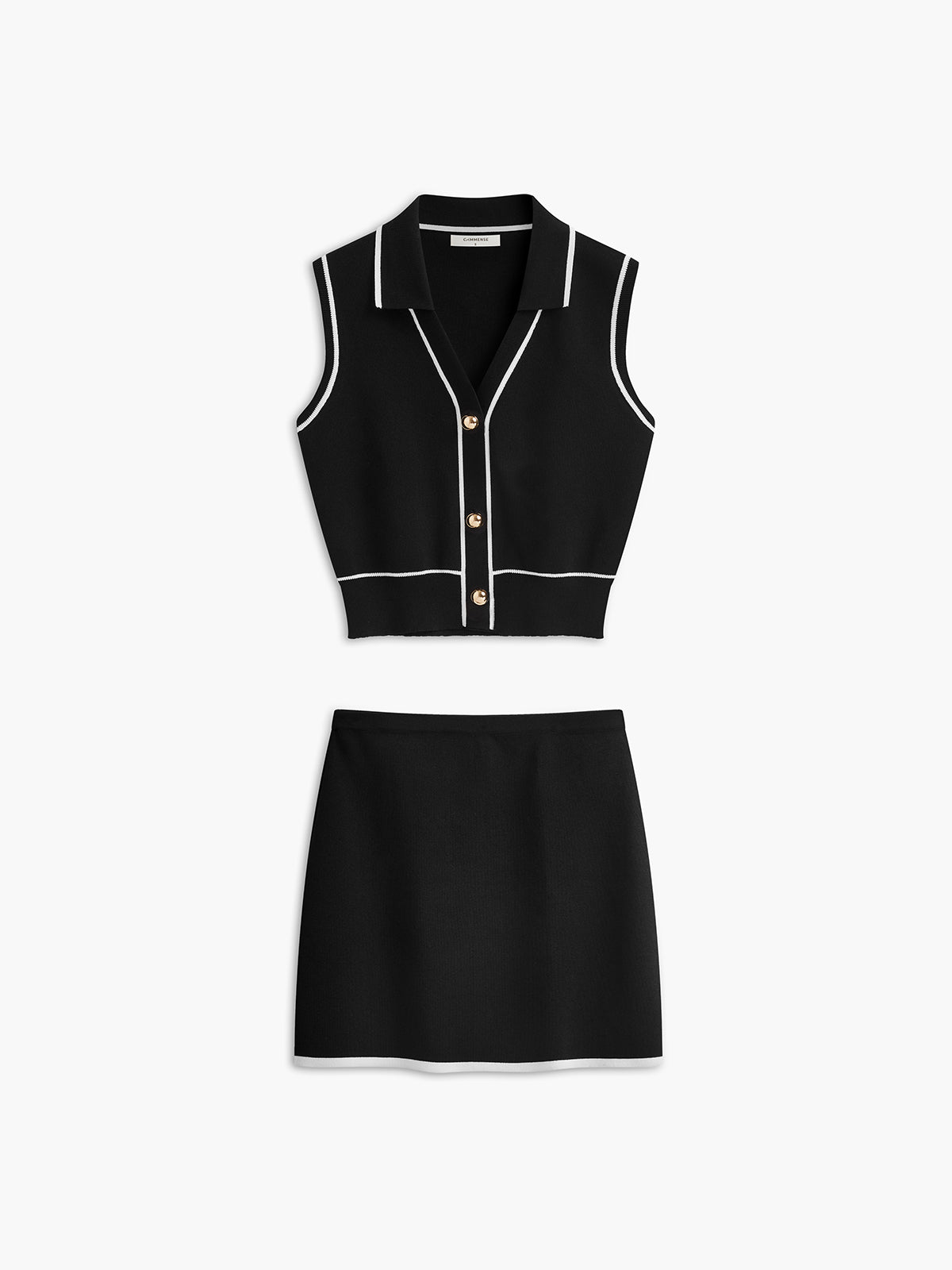 Ensemble jupe sans manches à boutons sur le devant et bordure contrastée