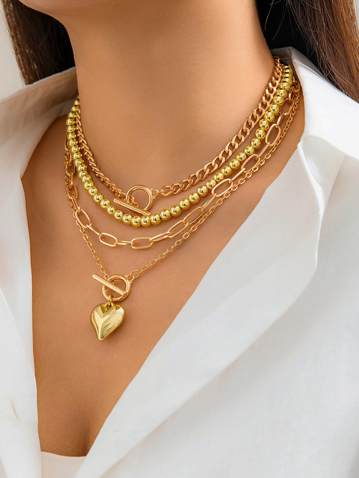 Herzanhänger-Mehrketten-Halskette