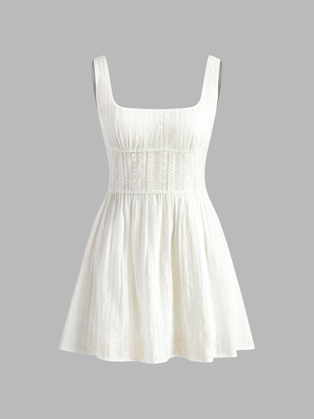 Semi-Sheer Solid Square Neckline Short Dress