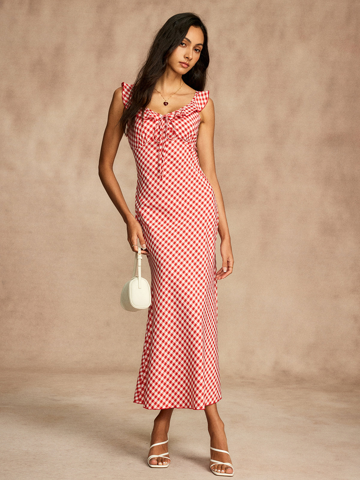 Retro Gingham V-Neck Fishtail Dress