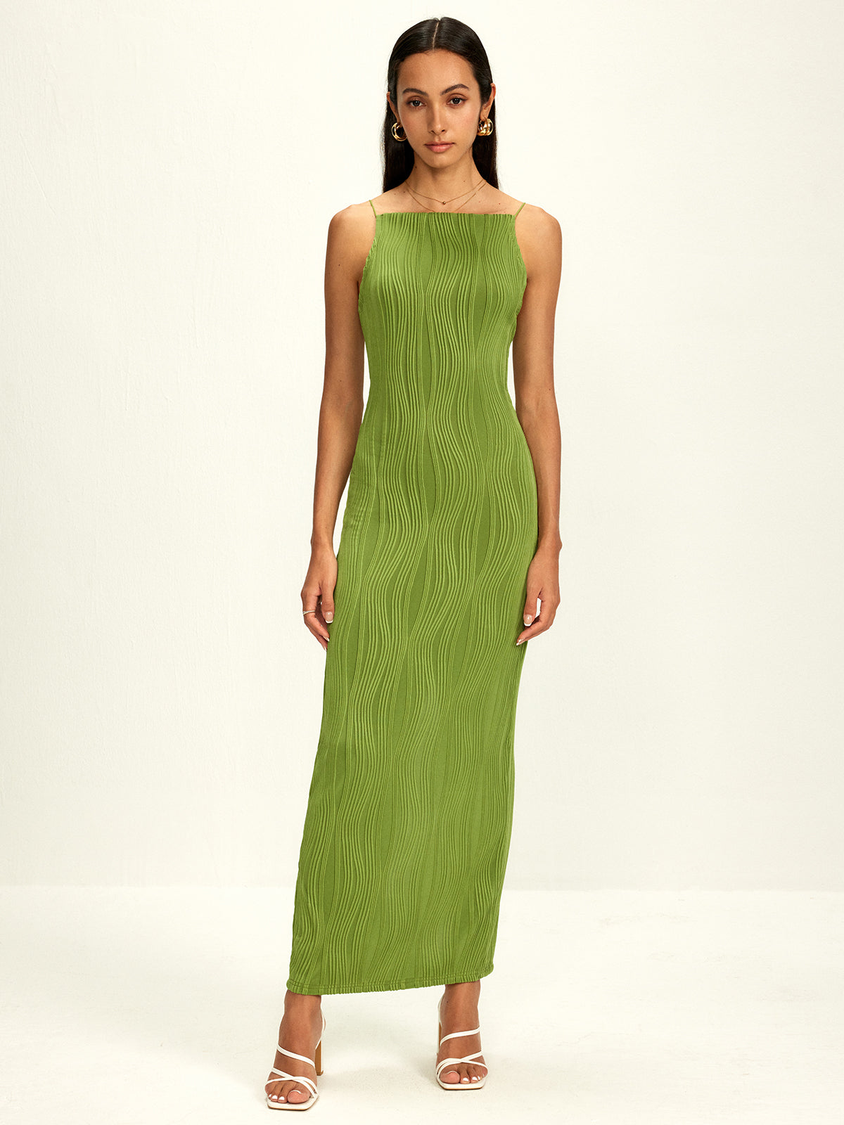 Robe moulante côtelée fendue à bretelles fines