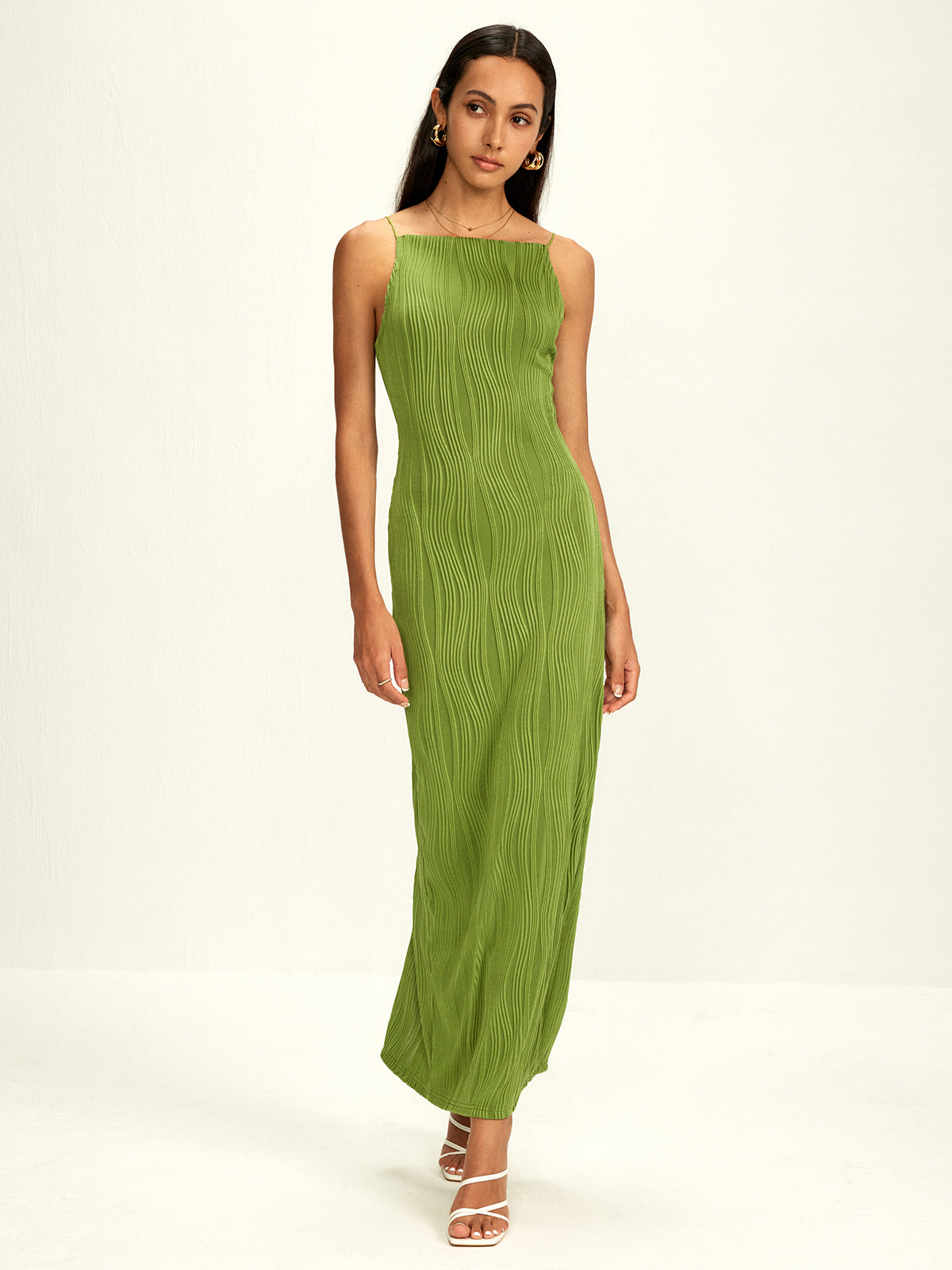 Robe moulante côtelée fendue à bretelles fines