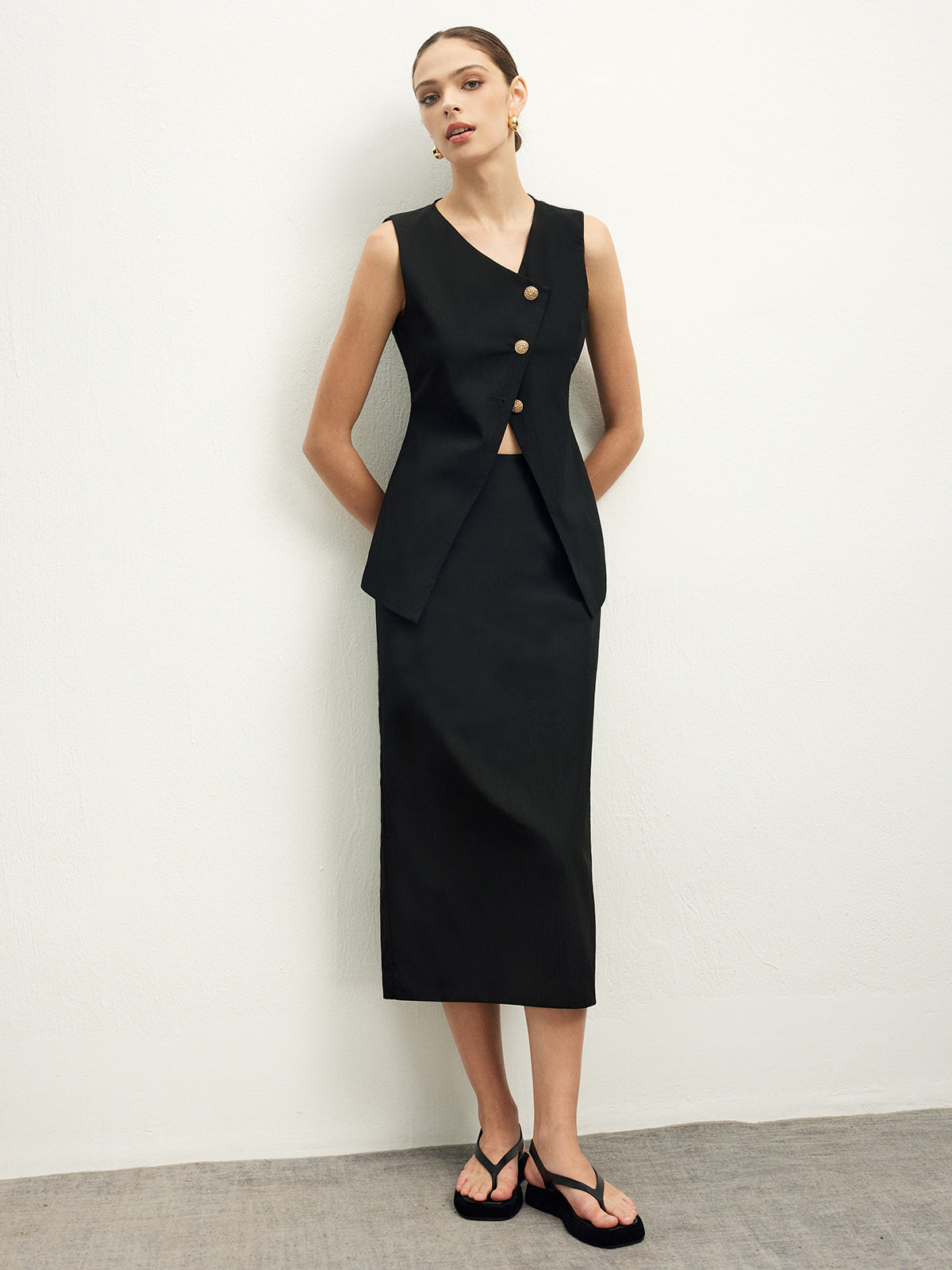 Asymmetrical Button Top A Line Skirt set