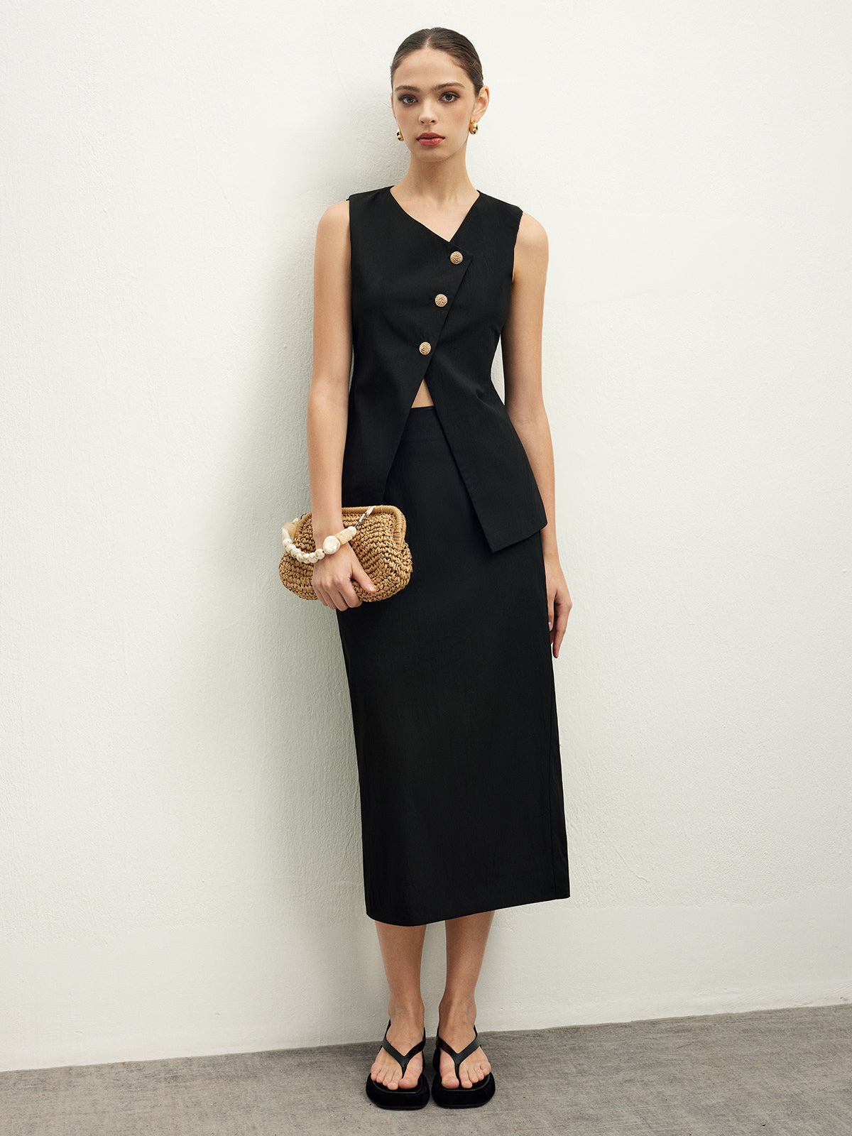 Asymmetrical Button Top A Line Skirt set