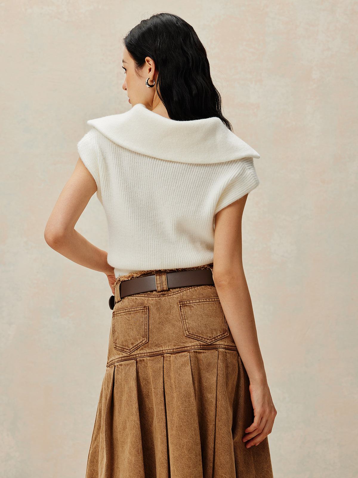 Gilet sans manches à revers côtelé et fermeture éclair