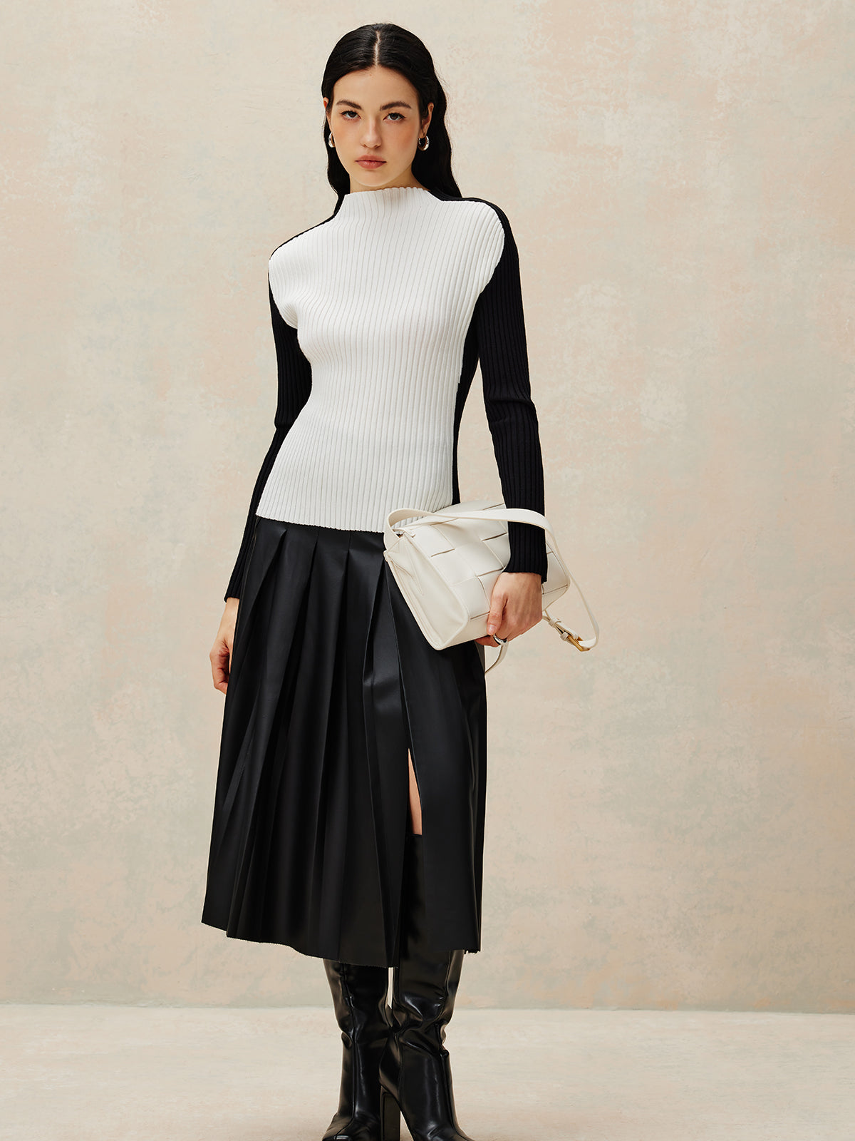 Haut en maille côtelée à blocs de couleur