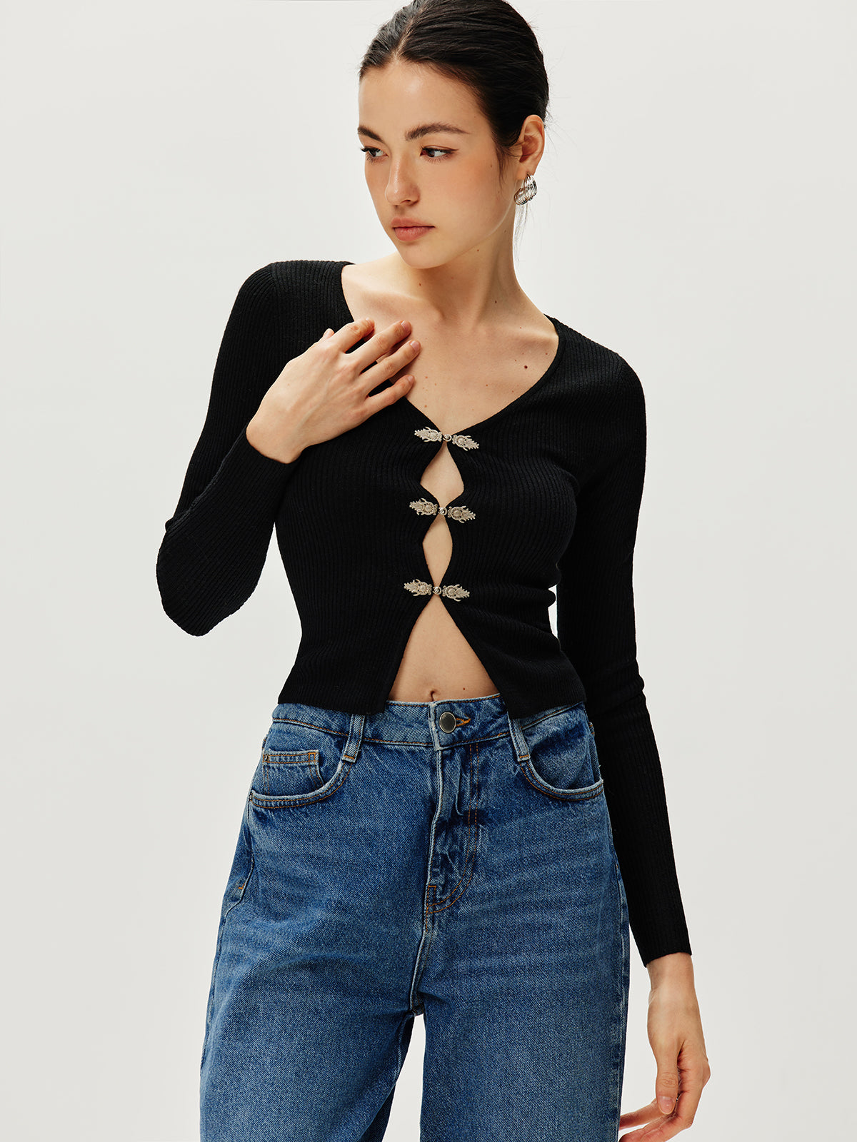 Pull à manches longues boutonné