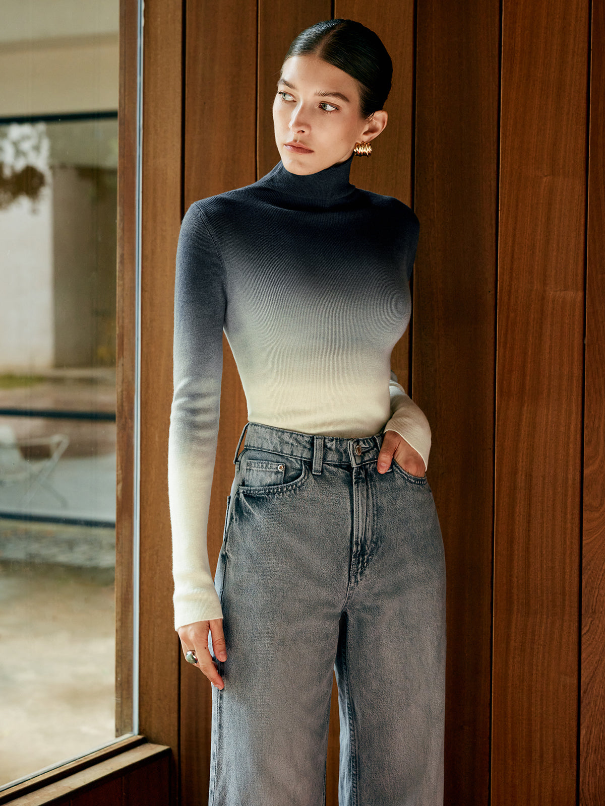 Haut en maille fine ombrée en mélange de laine