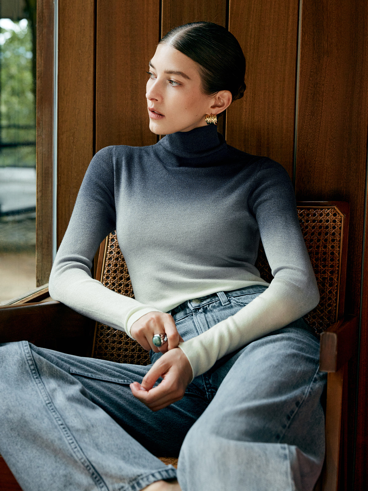 Haut en maille fine ombrée en mélange de laine