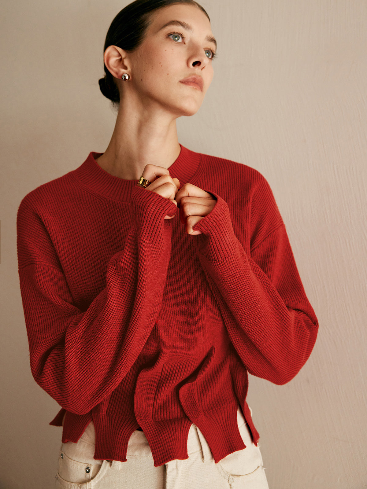 Pull plissé en laine mélangée