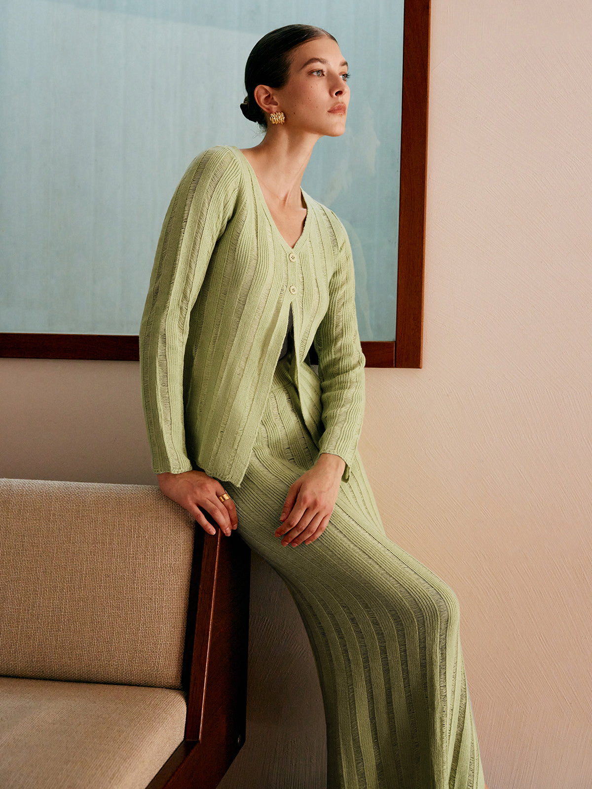 Ensemble pull côtelé fendu