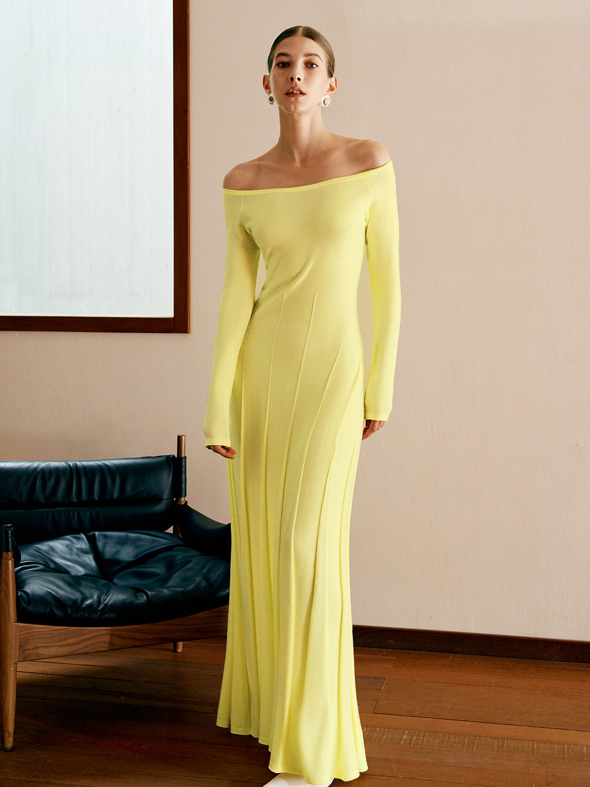 Off Shoulder Pleated Sweater Dress