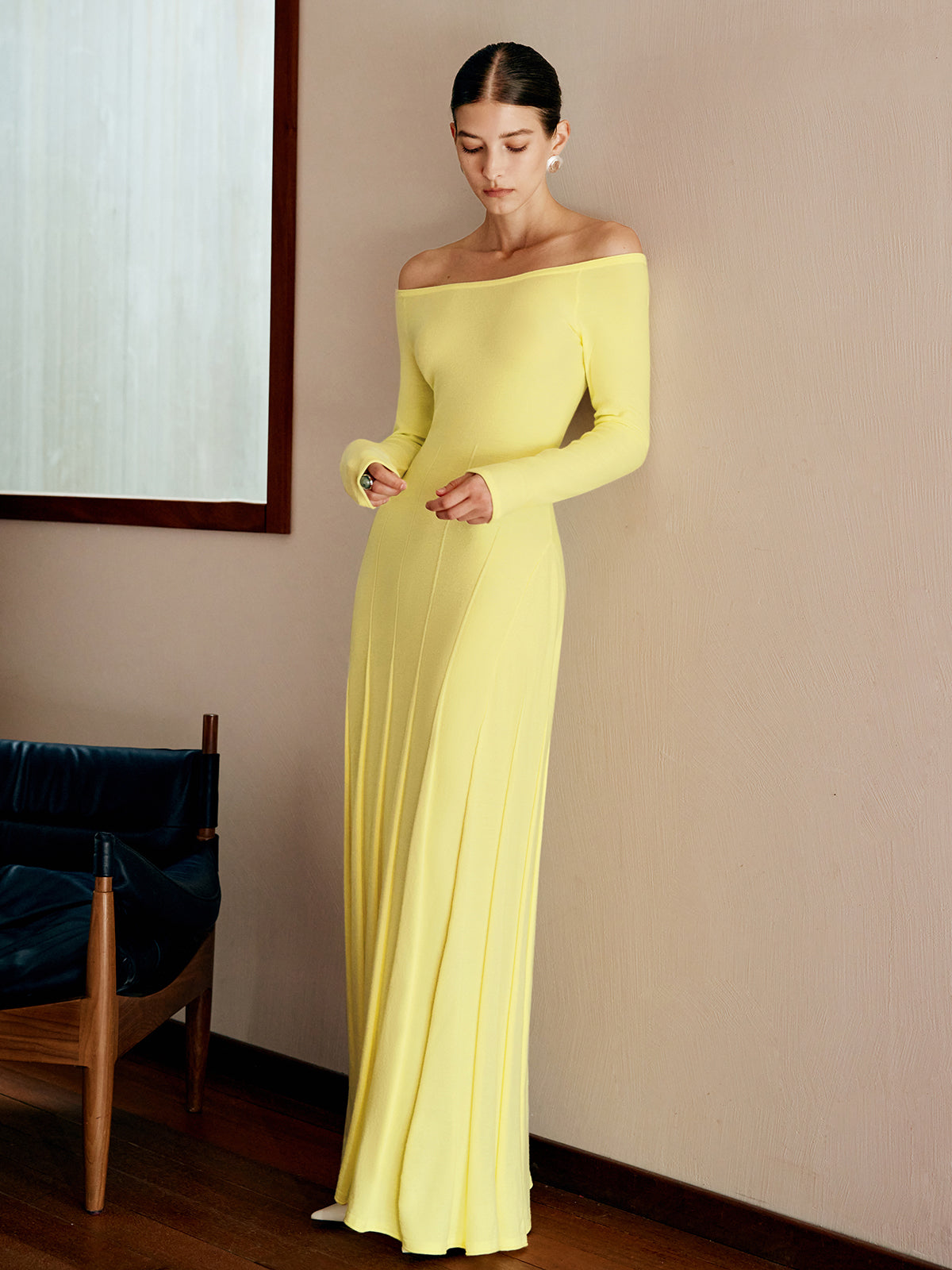 Off Shoulder Pleated Sweater Dress