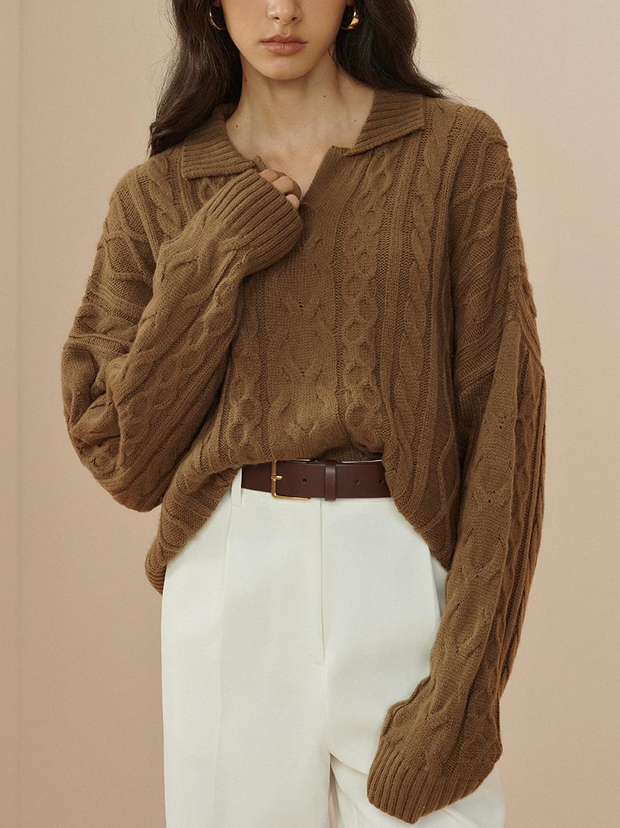 Pull oversize à col en maille torsadée