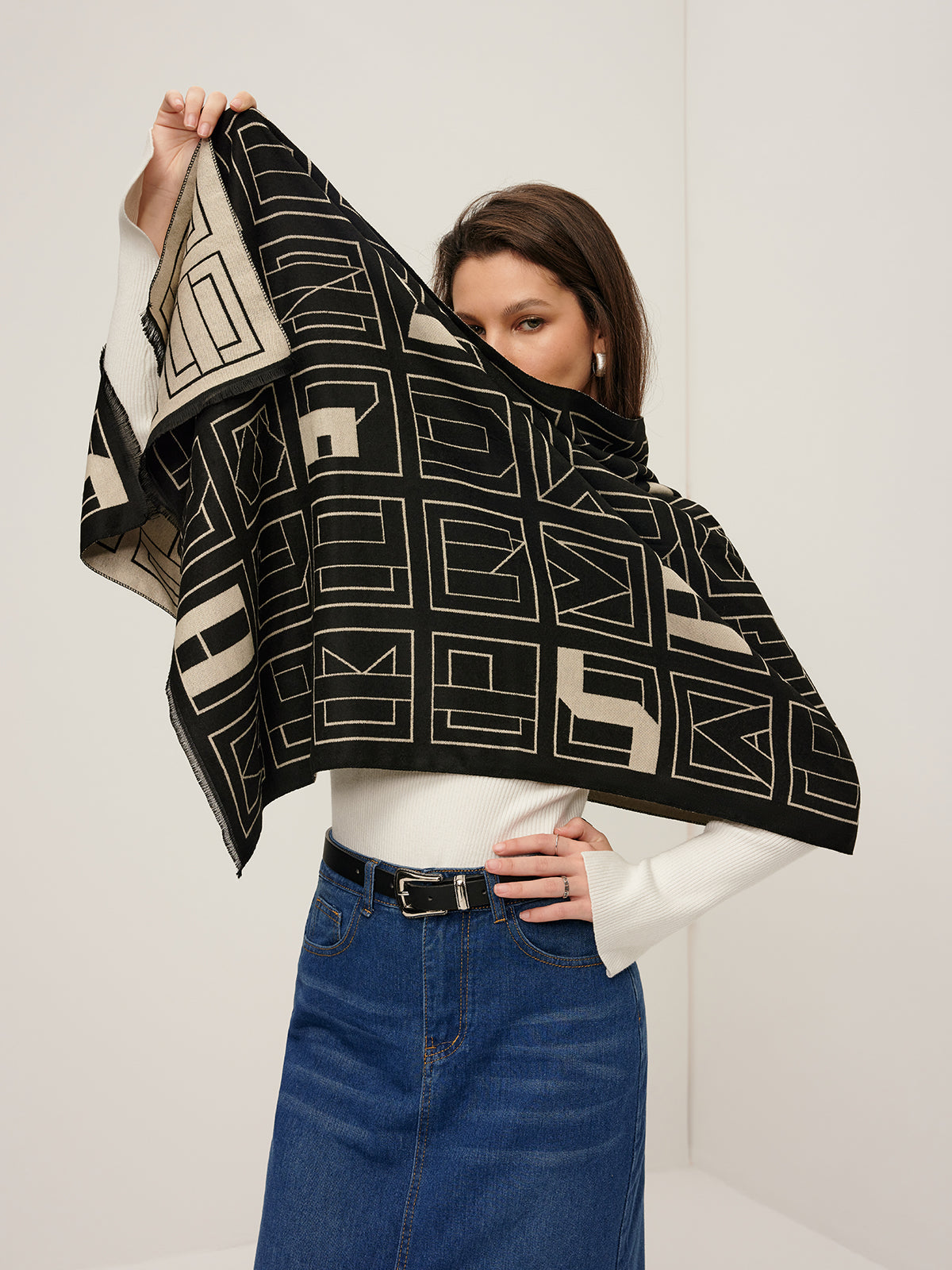 Vintage Two Tone Letters Scarf