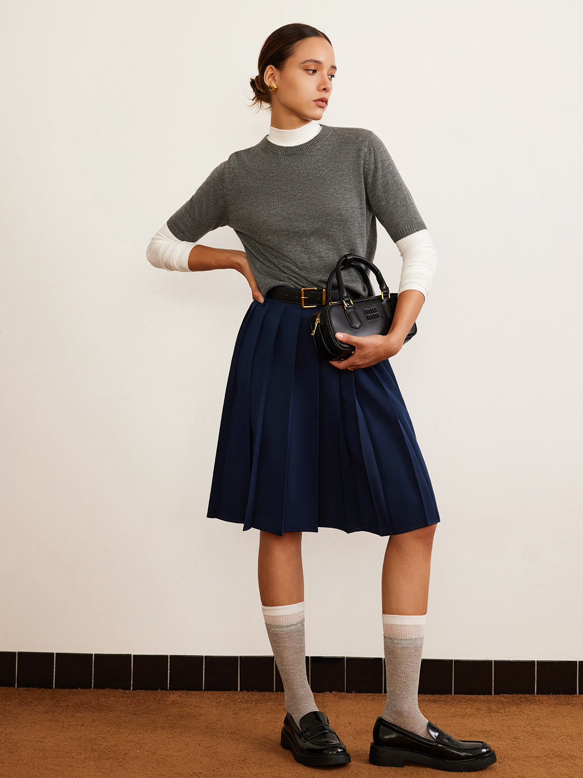 Haut en maille à col rond en laine mélangée