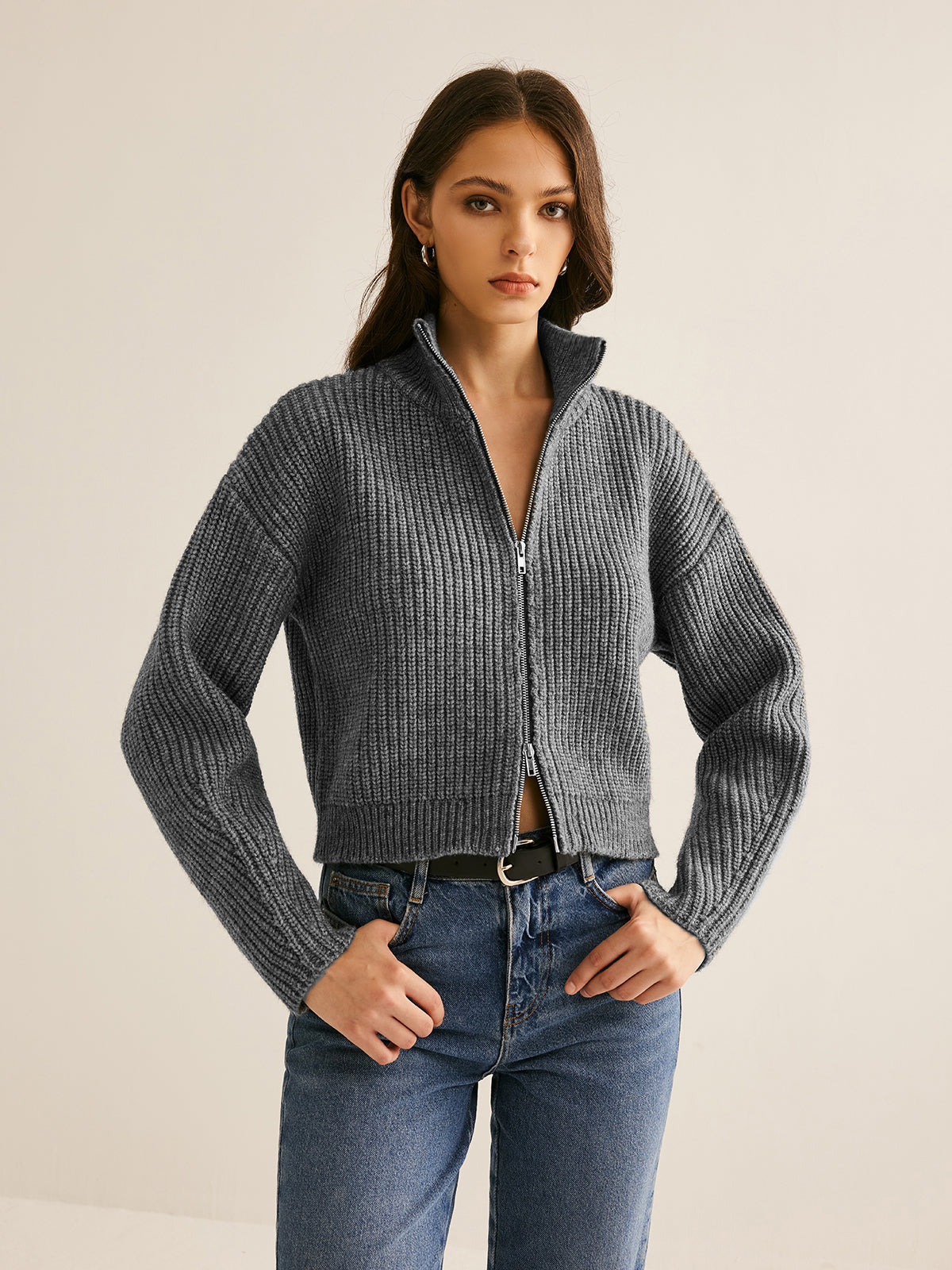 Gilet uni à double fermeture éclair