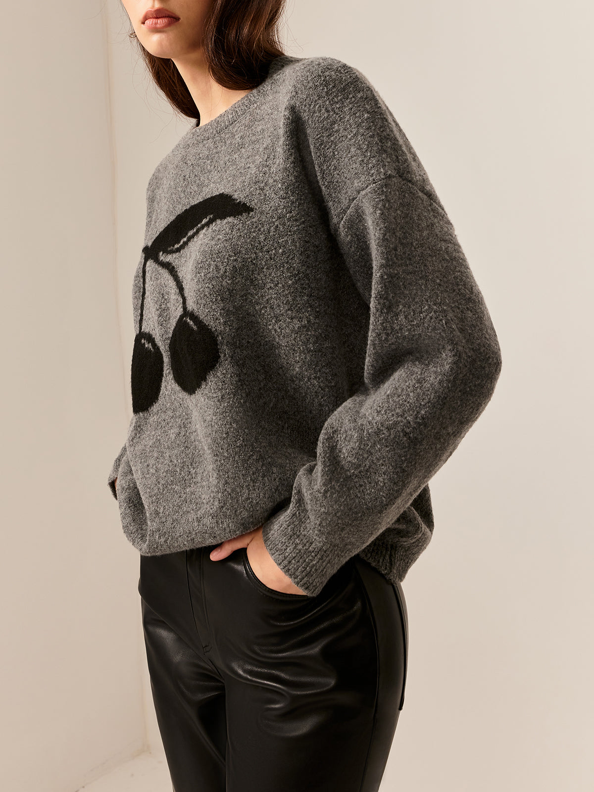 Pull en mélange de coton imprimé cerises