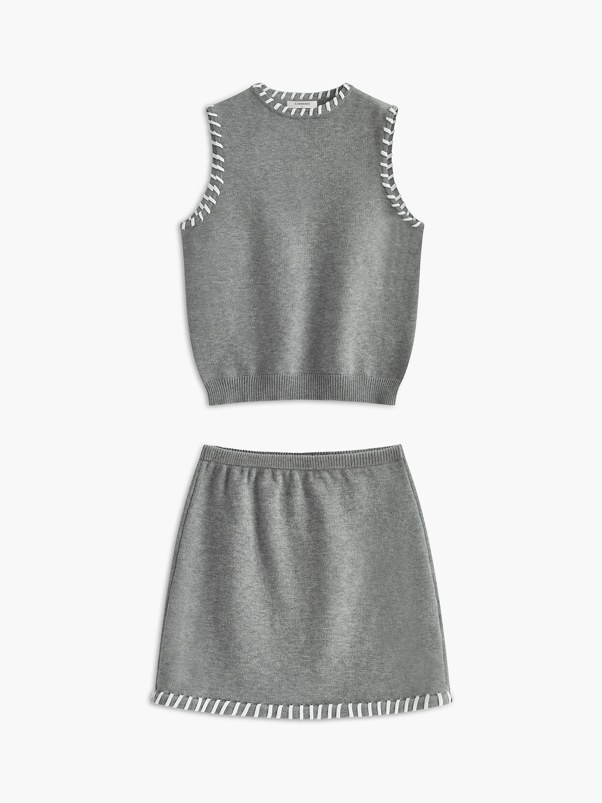 Ärmelloses Rock-Set mit Kontrastbesatz