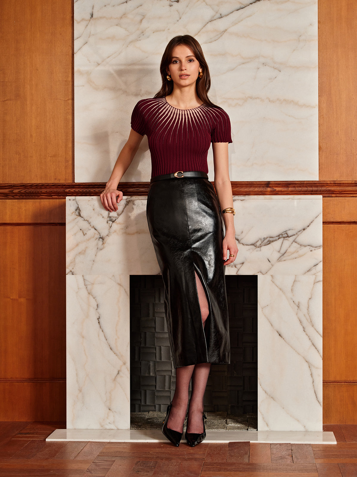 Haut en maille uni à manches courtes