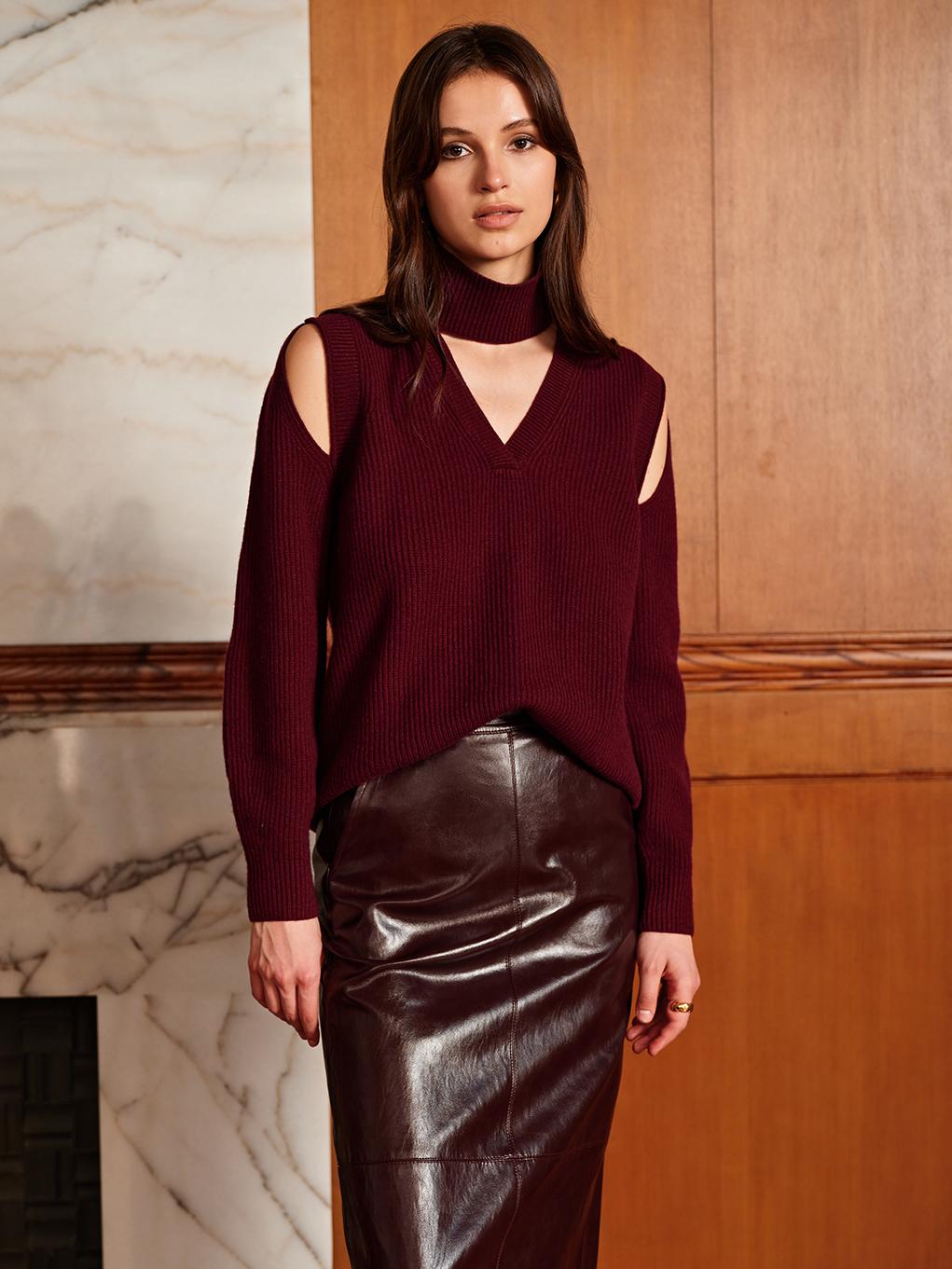 Pull oversize en laine mélangée côtelée à découpes