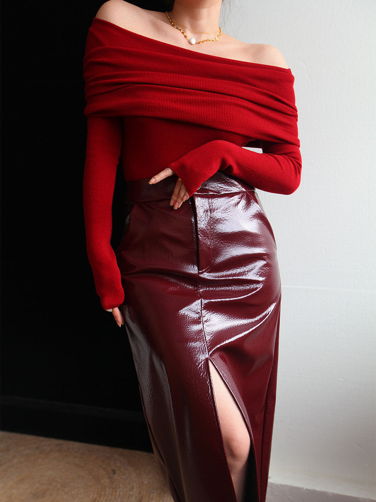 Pull élégant froncé slim en laine mélangée