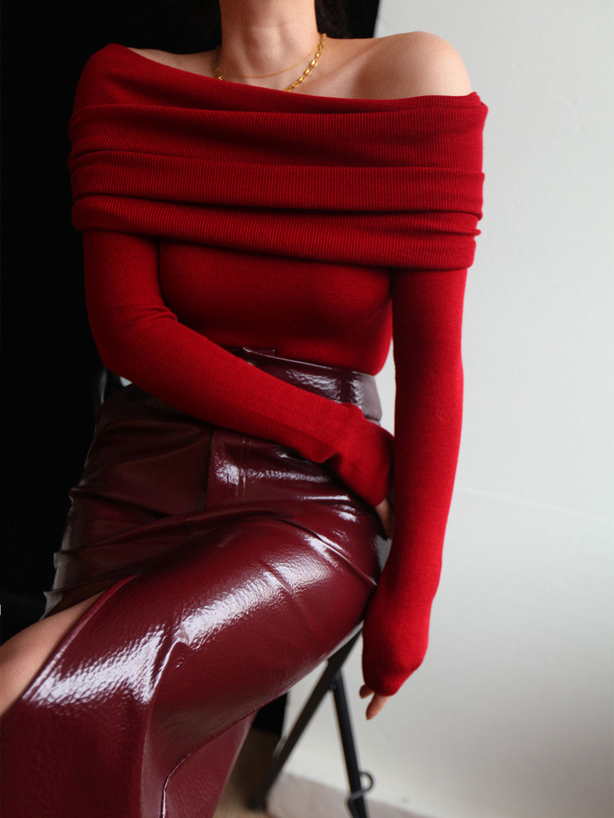 Pull élégant froncé slim en laine mélangée