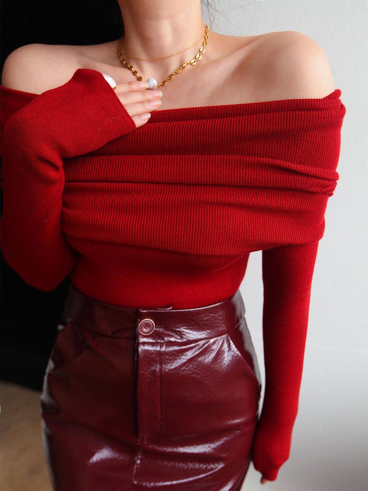 Pull élégant froncé slim en laine mélangée